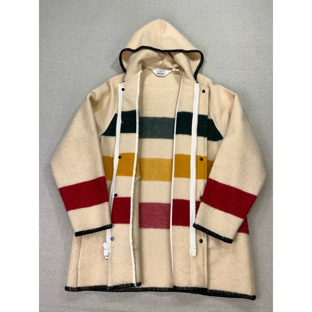 Vintage Woolrich Woman's Large Wool Blend Hooded Stripe Coat Multi Color USA - Picture 3 of 8
